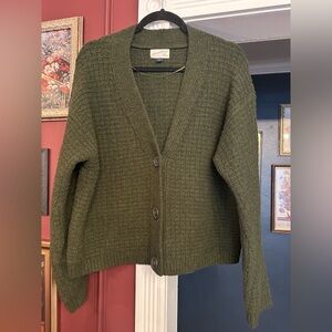 Olive Green Textured Cardigan Sweater Universal Thread Size Large